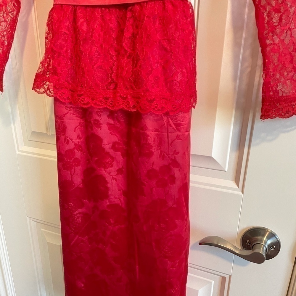 Gunne Sax vintage red lace peplum high neck dress - Picture 3 of 16